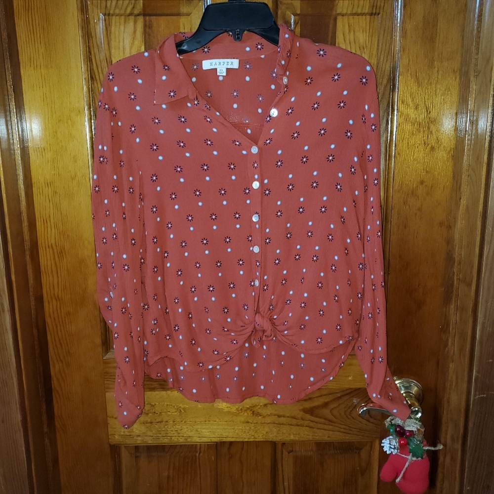 Orange & Blue Printed Blouse